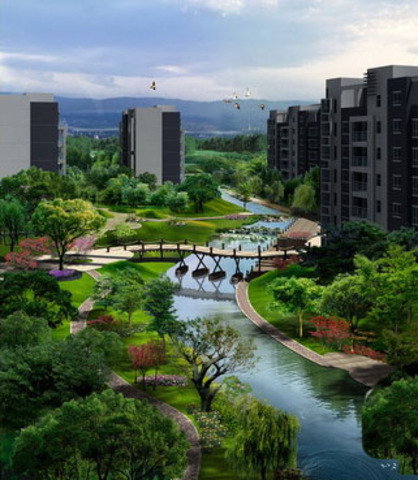 金丰御园河道鸟瞰效果图 3/4