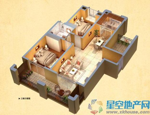 B1户型三维示意图 4/10