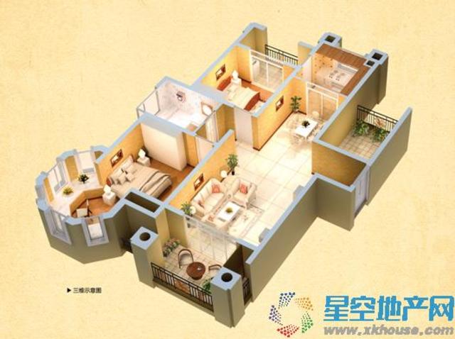 B2户型三维示意图 3/10